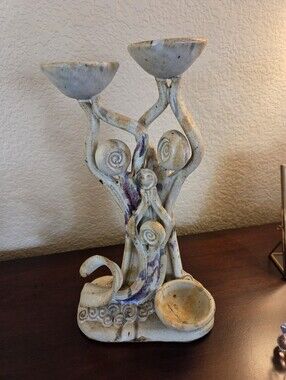 Pottery Sculpture Of A Family With 3 Bowls Signed Bowen 05